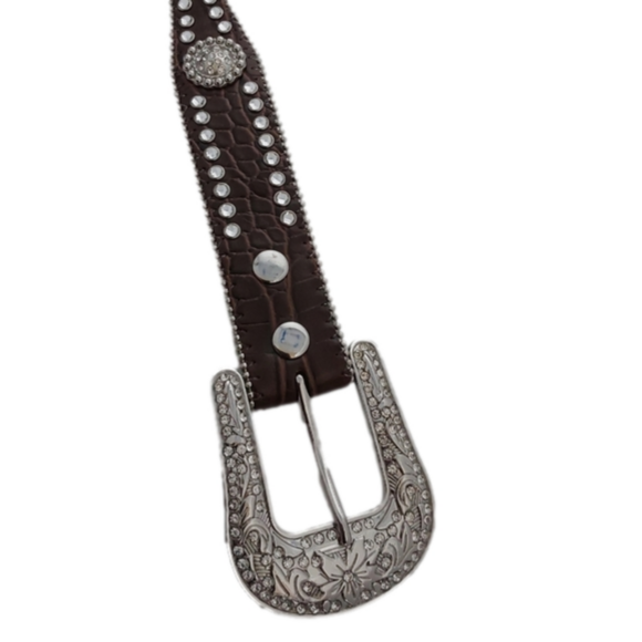 Nocona Rhinestone Leather Belt Size 24 - Picture 5 of 12